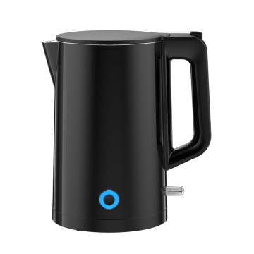 Chaleira de aço inoxidável de construção de parede dupla Caldeira de água quente 1.8L com filtro Tea Maker Chaleira elétrica preta